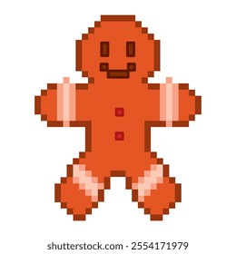 Pixel art gingerbread man with red buttons Vector