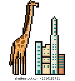 pixel art of giraffe city building isolated background