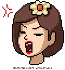 pixel art of girl angry expression isolated background