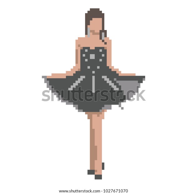 Pixel Art Girl Black Dress Vector Stock Vector Royalty Free