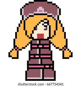 pixel art girl cartoon isolated