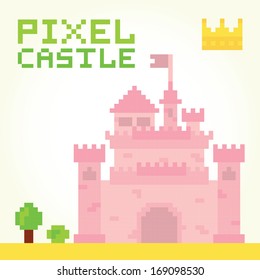 Pixel Art Girl Castle Isolated Vector