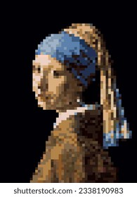 Pixel art. Girl with a Pearl Earring