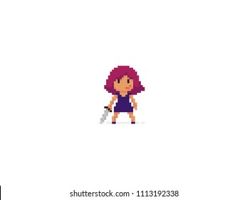 Pixel art girl with sword ready to fight