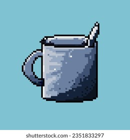 Pixel art of glass cup for drink with spoon on pixelated style. Pixel art,8bits perfect for game asset or design asset element for your game design asset.