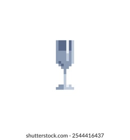 Icono de la bebida de cristal del arte del pixel. Champán. Diseño gráfico de computadora de la vieja escuela. Estilo de 8 bits. Ilustración vectorial aislada.