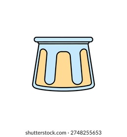 Pixel art of a glass jar with a light blue rim, containing a yellow-orange substance with blue drips. Simple isolated graphic on white