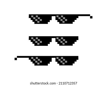 Pixel art glasses. Black Glasses of Thug Life. isolated on white background vector illustration