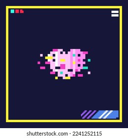 Pixel art glitch heart. Cyberpunk style 8bit decorative cyberpunk y2k love element. Vector cute futuristic art.