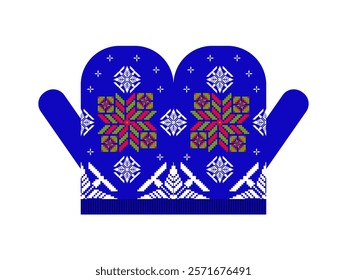 Pixel art gloves, Snowflake pattern winter gloves.