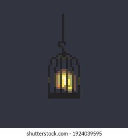 Pixel art glowing bird in the cage icon.