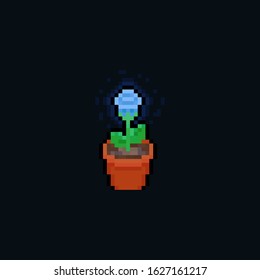 Pixel art glowing blue rose flower.