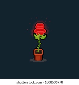 Pixel art glowing red rose icon.