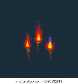 Pixel art glowing torch set.8bit.