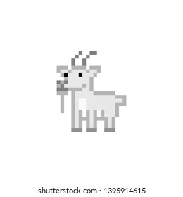 Pixel art goat character isolated on white background. Domesitc/farm animal icon. Cute 8 bit logotype. Retro vintage 80s; 90s slot machine/video game graphics. Chinese zodiac symbol.