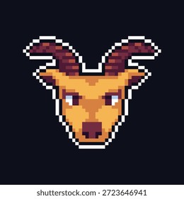 pixel art cabeça de cabra com cor marrom e fundo preto	