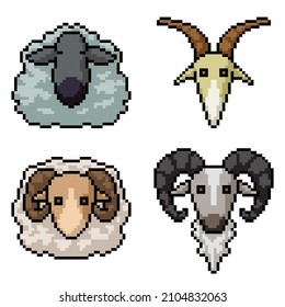 pixel art of goat sheep head
