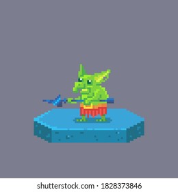 Pixel art goblin character. Fairytale personage. Cute vector illustration.