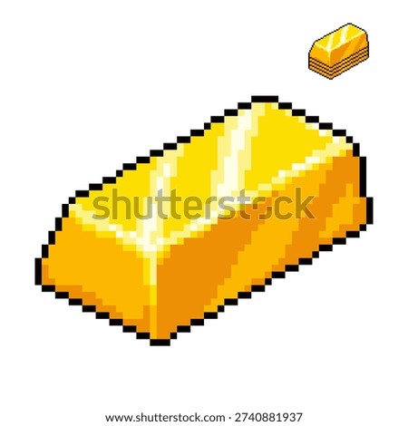 Pixel Art Gold Bar Treasure Icon Isolated on Transparent Background