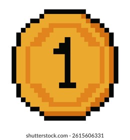 Pixel art gold coin with number one
