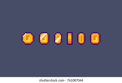 Pixel art gold coin with a stroke animation. Vector illustration