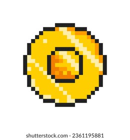 Moneda de oro de arte de píxeles, moneda de píxel oro vectorial. juego retro de 16 bits, ilustración de 8 bits de dinero.