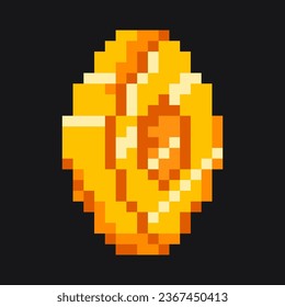 Pixel art gold coin, vector gold pixel coin. 16-bit retro game, 8bit money illustration.