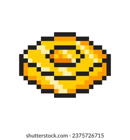 Goldmünze für Pixel, Pixelgeld für Vektorgold. 16-Bit-Retro-Spiel, 8-Bit-Geldgrafik.
