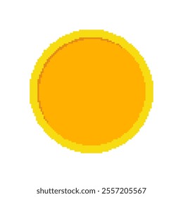 Pixel Art Gold Empty Coin Icon. 8-bit Retro Video Game Style. Blank Golden Coin for Game. Isolated Vector Illustration.
