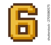 Pixel Art Gold Number 6 Retro Style