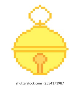 Pixel art golden Christmas bell with loop Vector