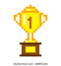 Pixel art golden cup award trophy icon set