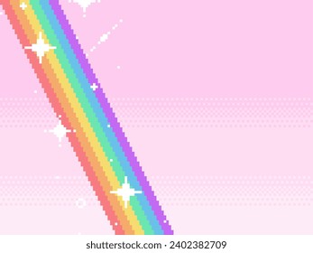 Gradiente de arte de píxeles rosa con fondo de arcoiris brillante, ilustración de arte de píxeles