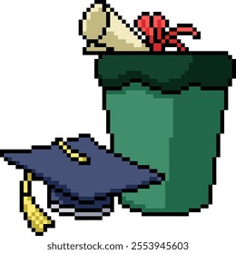 pixel art of graduate useless garbage isolated background