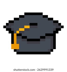 Pixel art graduation cap emoji vector illustration isolated on white background