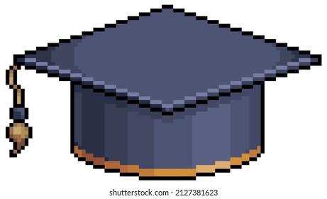 Pixel art graduation cap vector icon for 8bit game on white background
