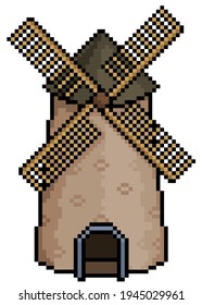Pixel art grain mill vector item for game 8bit on white background
