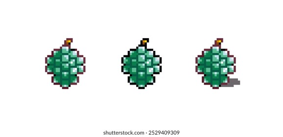 Ilustração de Vetor de Ícone de Uvas Pixel Art. Adesivo Isolado Gráfico Verde Fruta Berry. Retro 8 Bit Grape para Video Game, Mobile, Web. Food Digital Element. Ativo de arte digital