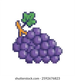 Pixel art of grapes isolated on white background. Pixelated fresh fruit icon.