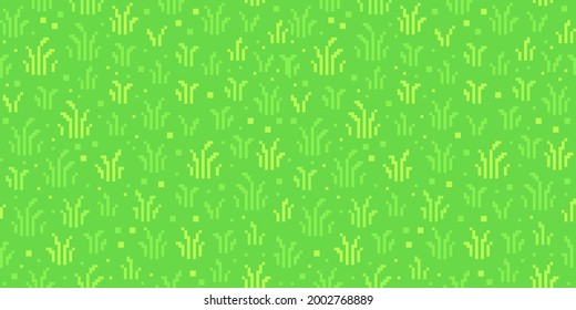 Pixel art grass background. Seamless lawn texture backdrop. Vector illustration.