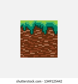 Pixel art grass texture for game platforms.
Vector illustration. 8 - bit sprite.