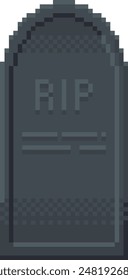 Pixel art grave. Cemetery tomb with RIP inscription 8-bit vector illustration.