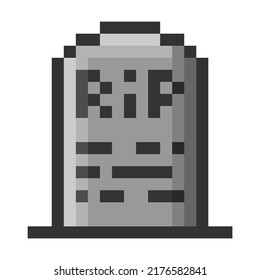 Pixel art grave. Pixel gravestone, with text rip. Halloween decorative pixel art tomb. Vector grave illustration.