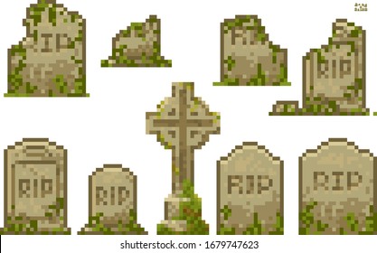 Pixel art Gravestones. Old Cemetery