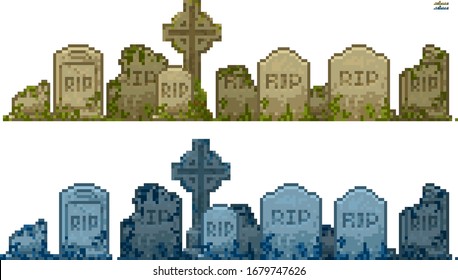 Pixel art Gravestones. Old Cemetery