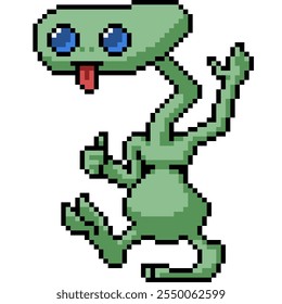 pixel art of green alien greeting isolated background