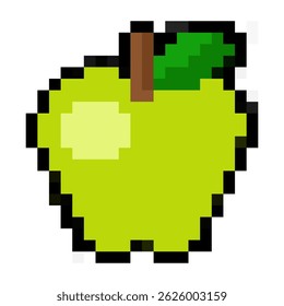 Pixel art green apple emoji isolated on white background