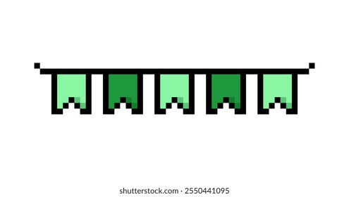 Pixel art green brazilian festa junina decoration flags and banners vector icon for 8bit game on white background