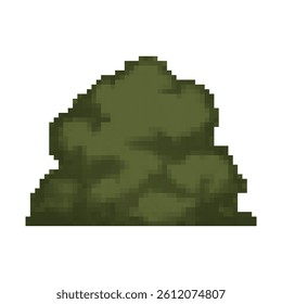 Pixel art green bush or shrub. Perfect for 2D games, forest environments, nature scenes, or top-down maps. Retro 8-bit style with transparent background for seamless integration into game assets.