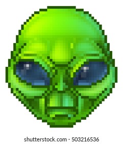 Pixel Art Green Cartoon Alien Character